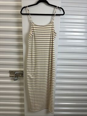 GILLI Stripe Cream and Black Spaghetti Strap Maxi Dress